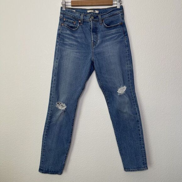 Levis Wedgie Skinny Ankle Jeans 28" Sz 26 Button Fly Mid Rise Distressed Denim - Picture 2 of 13